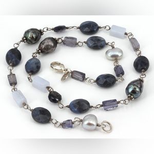 Retired Silpada Necklace Iolite Sodalite Blue Lace Agate & Pearl Necklace